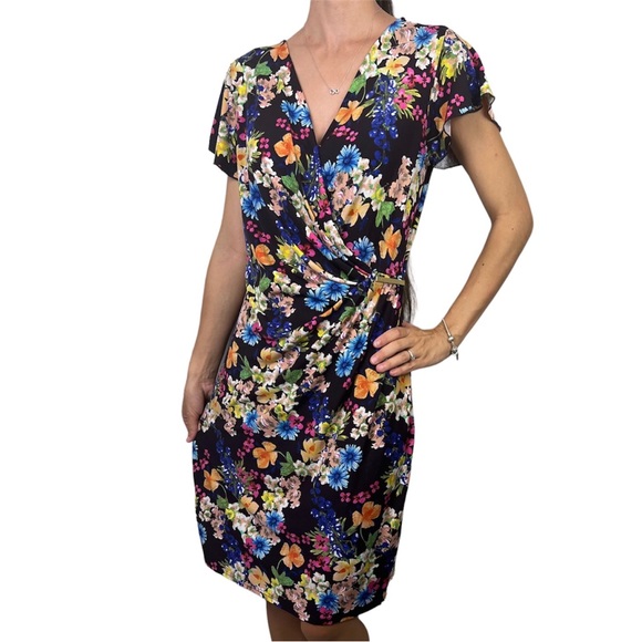 Leona Edmiston Dresses & Skirts - Leona Edmiston Dress Multicoloured Floral Draped Buckle Knee Length Size M 12